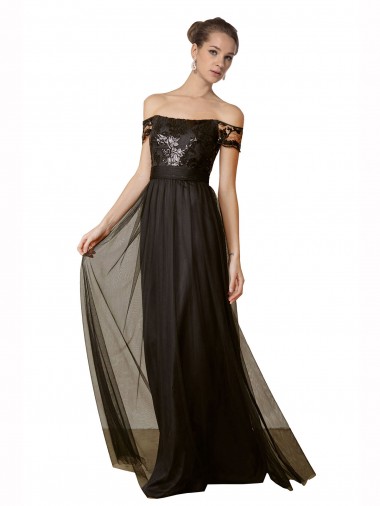 Cheap Off The Shoulder Sequined Lace Tulle Bridesmaid Dress