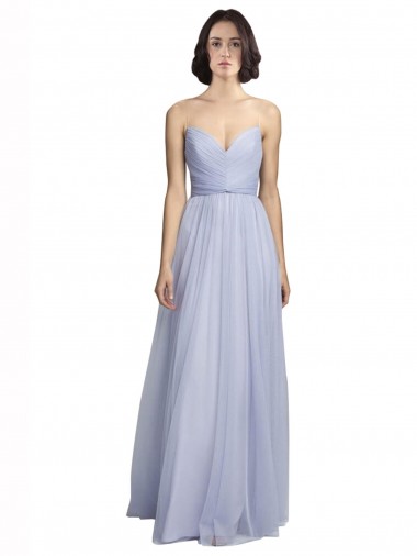 Cheap Spaghetti Strap Tulle Bridesmaids Dress with Ruched Bodice