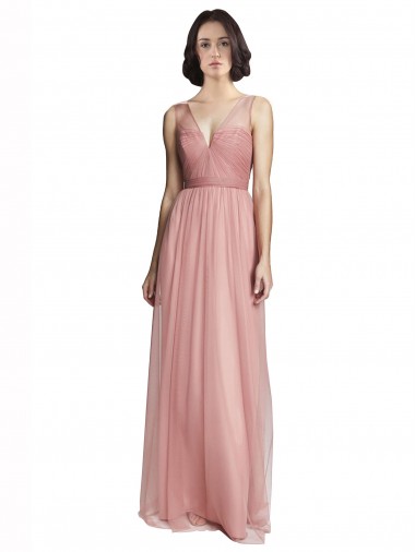 Cheap V-Neck Illusion Tulle Bridesmaids Dress