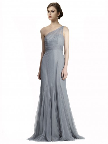 Cheap One Shoulder Tulle Fit and Flare Bridesmaid Dress