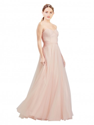 Cheap Floor Length Sweetheart Tulle Bridesmaid Dress with Open Back