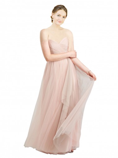 Cheap Long Floor Length Sweetheart Pleated Tulle Bridesmaid Dress