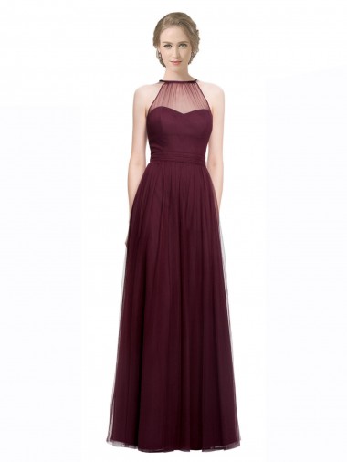 Cheap Full Length Soft Tulle Spaghetti Strap Bridesmaid Dress