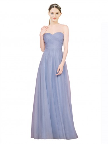 Cheap Strapless Sweetheart A-Line Tulle Bridesmaid Dress with Low Back