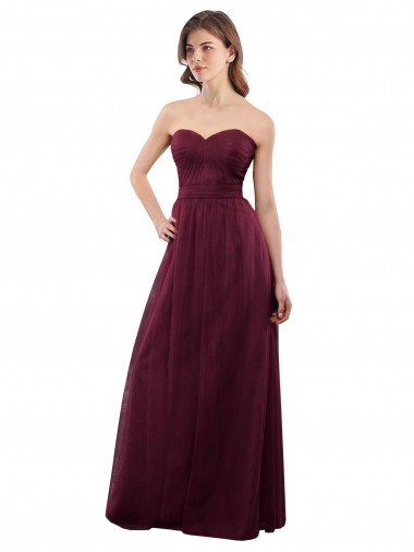 Cheap Strapless Tulle A-line bridesmaid dress with pleated top