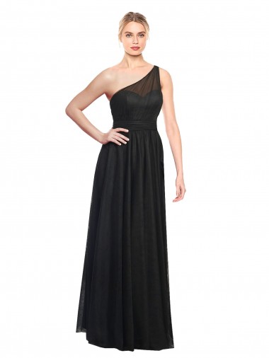 Cheap Ruched One Shoulder Tulle A-Line Bridesmaid Dress