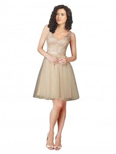 Cheap Tulle Bridesmaid Dress with Embroidery and Beading
