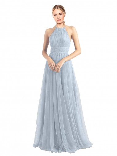 Cheap Halter Neckline Slim A-Line Tulle Bridesmaid Dress