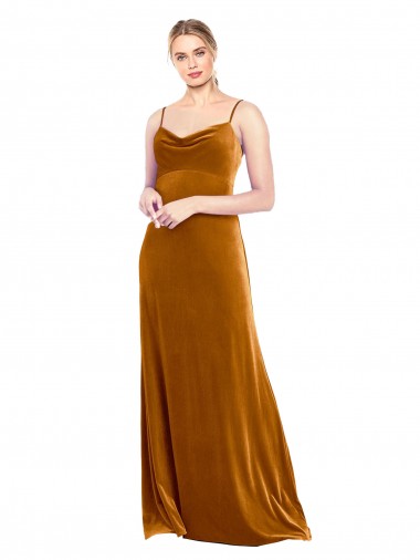 Cheap Long Velvet Cowl Neck Slip Bridesmaid Dress