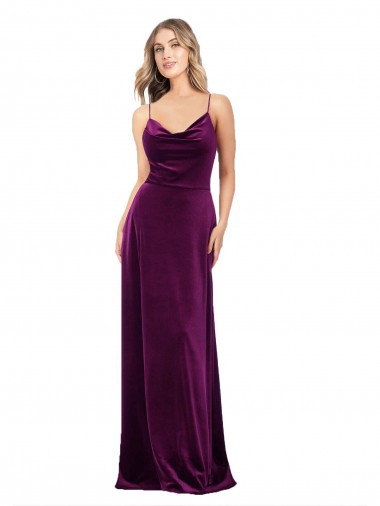 Cheap Draped Neckline Spaghetti Straps Velvet Bridesmaid Dress