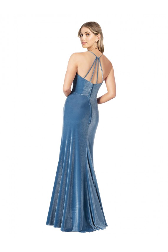 Vintage Velvet High Neck Bridesmaid Dress with Strappy Back