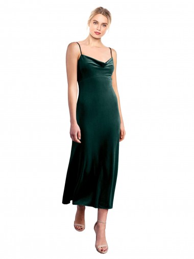 Cheap Midi Length Cowl Neck Velvet Slip Bridesmaid Dress