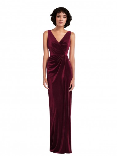 Cheap Draped Skirt Faux Wrap Velvet Maxi Bridesmaid Dress