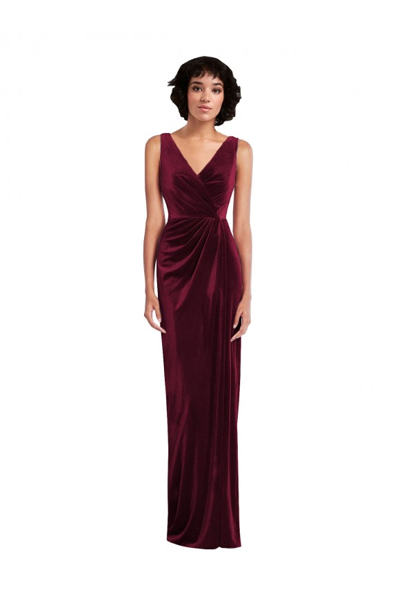 Draped Skirt Faux Wrap Velvet Maxi Bridesmaid Dress