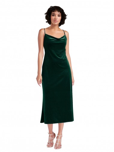 Cheap Midi Length Cowl Neck Velvet Short Slip Bridesmaid Dress