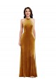 High-Neck Halter Velvet Maxi Bridesmaid Dress with Front Slit