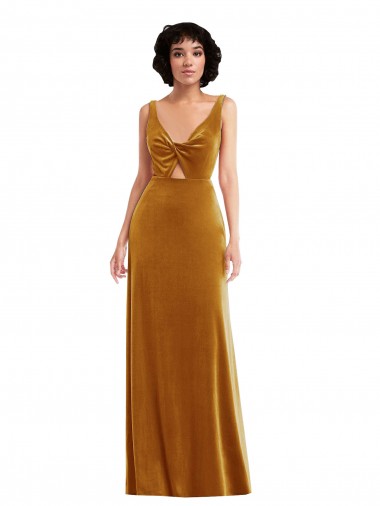 Cheap Twist Front Cutout Velvet Maxi Bridesmaid Dress with Pockets