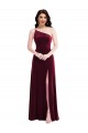 One Shoulder Spaghetti Strap Velvet Maxi Bridesmaid Dress with Pockets
