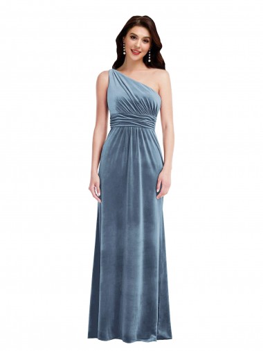 Cheap One Shoulder Draped Velvet Maxi Bridesmaid Dress