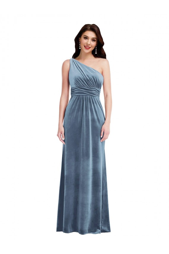 One Shoulder Draped Velvet Maxi Bridesmaid Dress