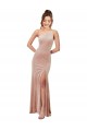 One Shoulder Stretch Velvet Bridesmaid Dress with Front Slit