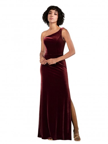 Cheap Formal One Shoulder Floor-Length Velvet Bridesmaid Dress
