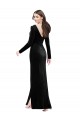 Long Sleeves Velvet Bridesmaid Dress with V-Neckline and Thigh Slit