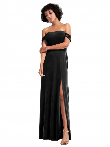 Cheap Stretch Velvet Bridesmaid Dress with Off the Shoulder Drapped Sleeves