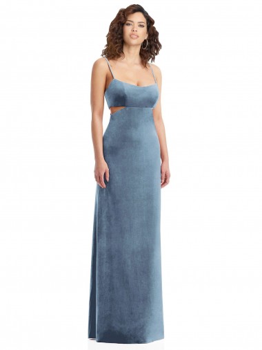 Cheap Spaghetti Strap Long Full Length Velvet Maxi Bridesmaid Dress