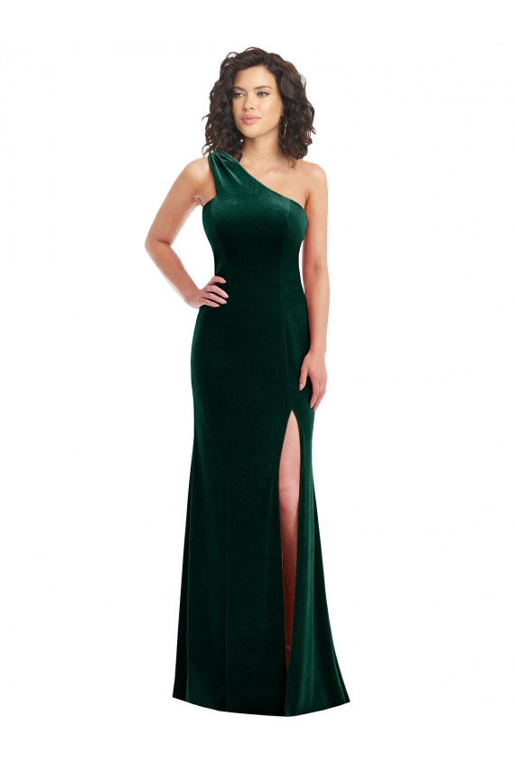 One Shoulder Velvet Trumpet Bridesmaid Dress with Front Slit