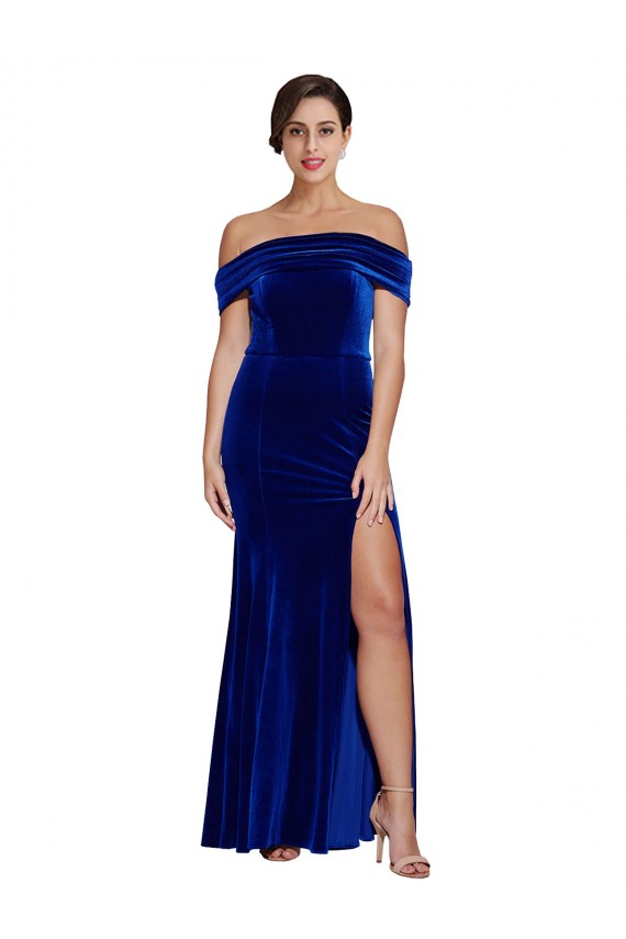 Full Length Long Velvet Bridesmaid Dress with Side Split