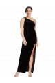 One Shoulder Long Velvet Bridesmaid Dress with Side Split and Shoulder Tie